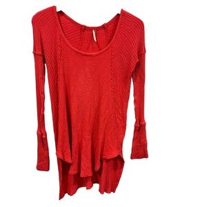 Free People boho Distressed High Low Thermal beach Shirt Waffle women’s XS